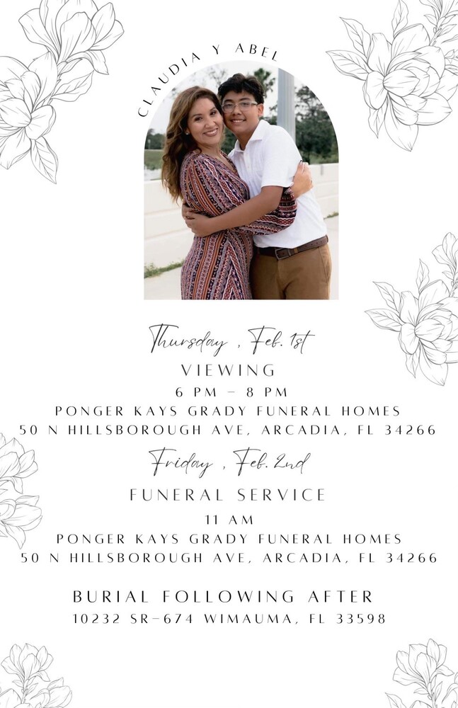 Claudia and Abel Funeral Information. All information is listed below.