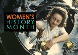 Womens History Month and a woman working on an airplane.