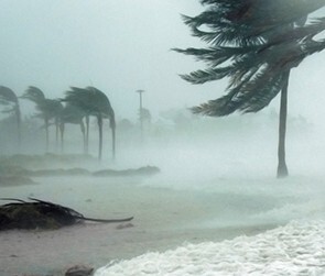 Hurricane storm on beach.