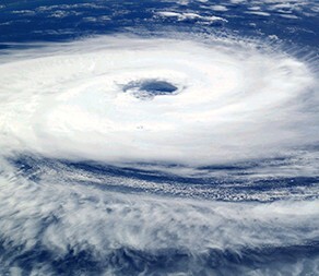 A satellite view of a hurricane.