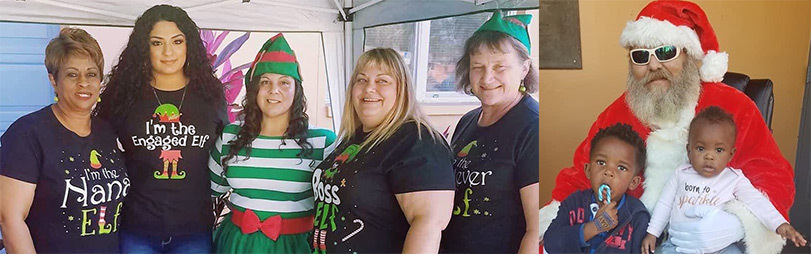 Elf Town sponsored by Eckerd Connects AHA Staff pictured L to R Juanita Lewis-Ross Office Manager Yaletza Washington Property Clerk Hope Cross Supervisor Eckerd Connects Becky-Sue Mercer Executive Director Debbie Lucas Property 
