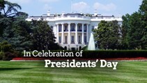 Presidents Day. In celebration of Presidents Day. The White House with trees, bushes, and grass.